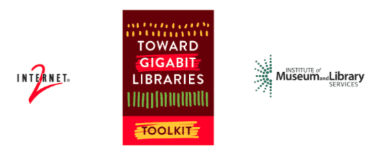 Total Gigabit Libraries, Internet2 and Institute of Museum Libraries logos.